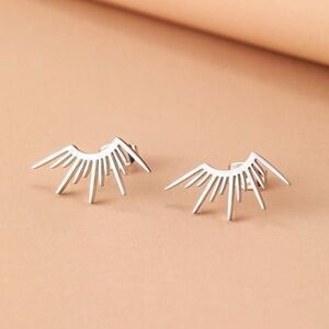 Silver Plated Half Circle Sun Stud Earrings Minimalist Celestial Dainty Minim...